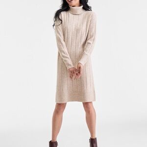 Style & Co. Cream Long Sleeve Sweater Dress